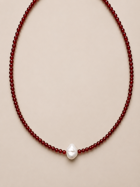 Carnelian pearl necklace