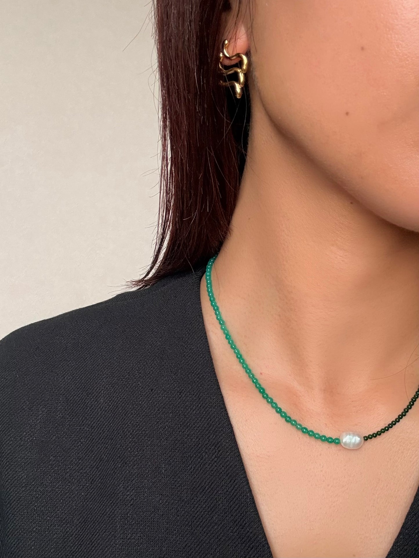 green agate with pearl necklace