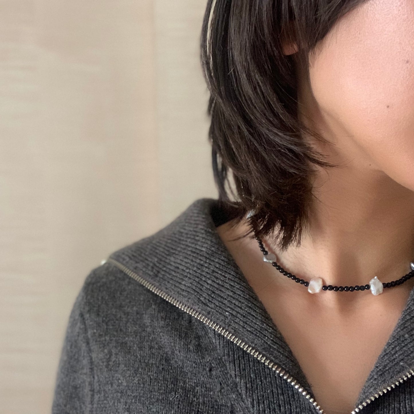 【Archive sale】onxyz & pearl necklace