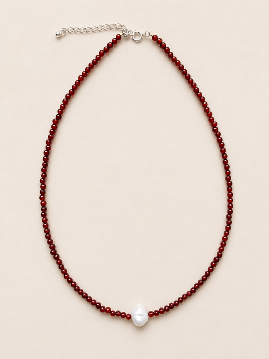 Carnelian pearl necklace