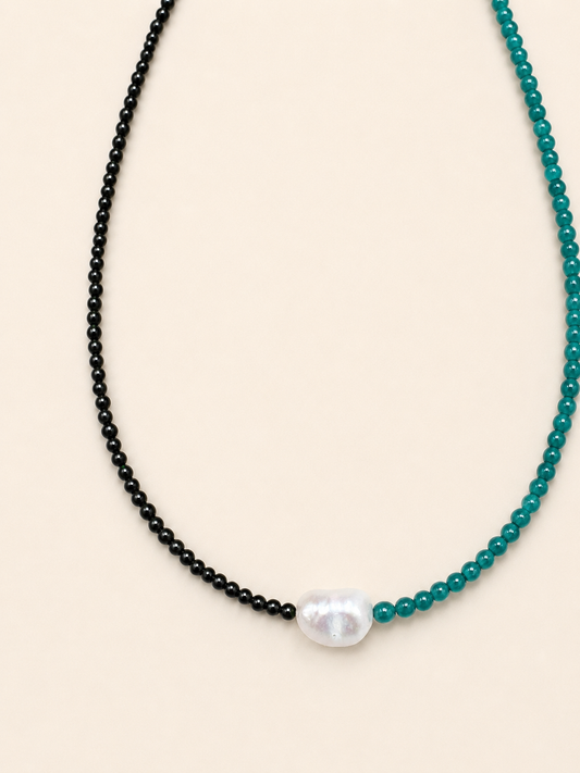 green agate with pearl necklace