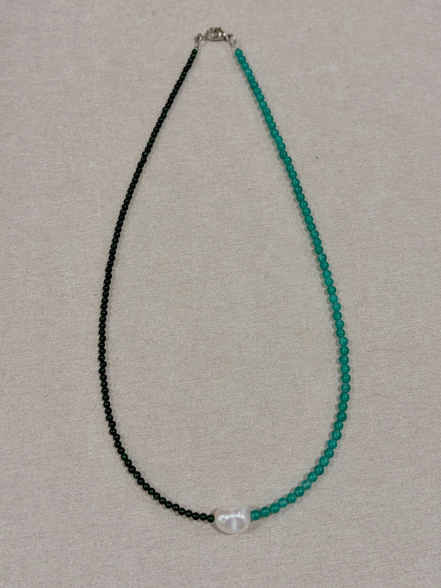 green agate with pearl necklace