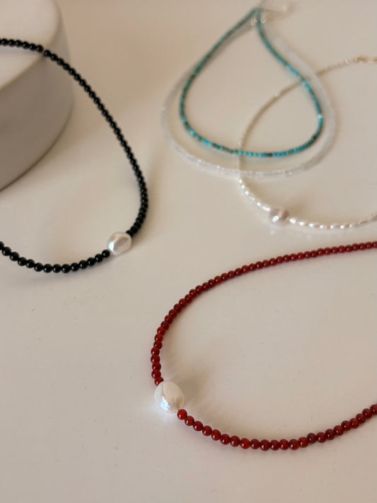 stone beads necklace-bk